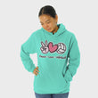 Load and play video in Gallery viewer, PEACE LOVE VOLLEYBALL HOODED SWEATSHIRT