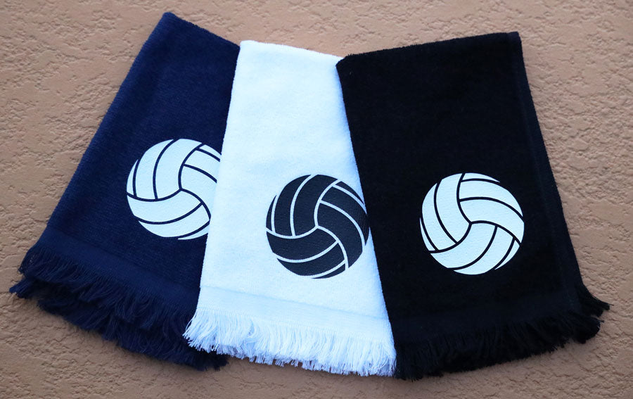 folded volleyball hand towel shown in Navy white and black