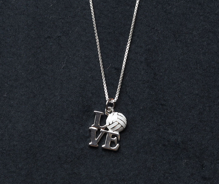LOVE volleyball charm on sterling silver necklace