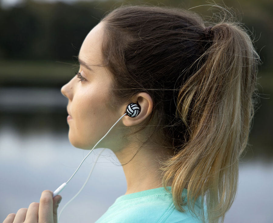 volleyball ear buds modeled