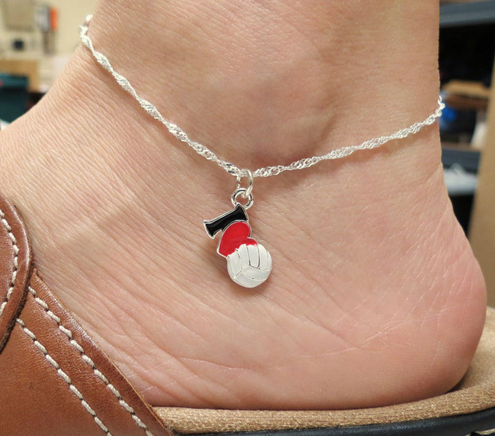 I heart volleyball charm on sterling silver anklet