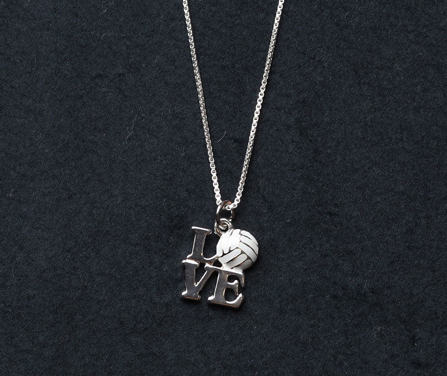 Silver White LOVE Volleyball Charm with Necklace GymRats Volleyball Clothing Co