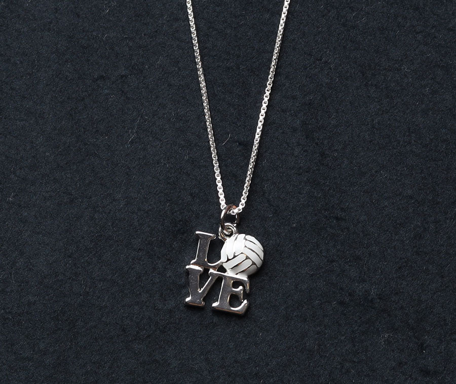LOVE volleyball charm on sterling silver necklace