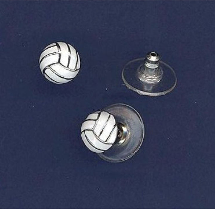 volleyball post earrings with white enamel inlays