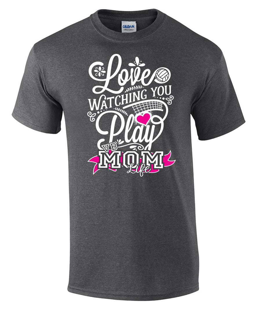 love watching you play volleyball mom life short sleeve tee in grey