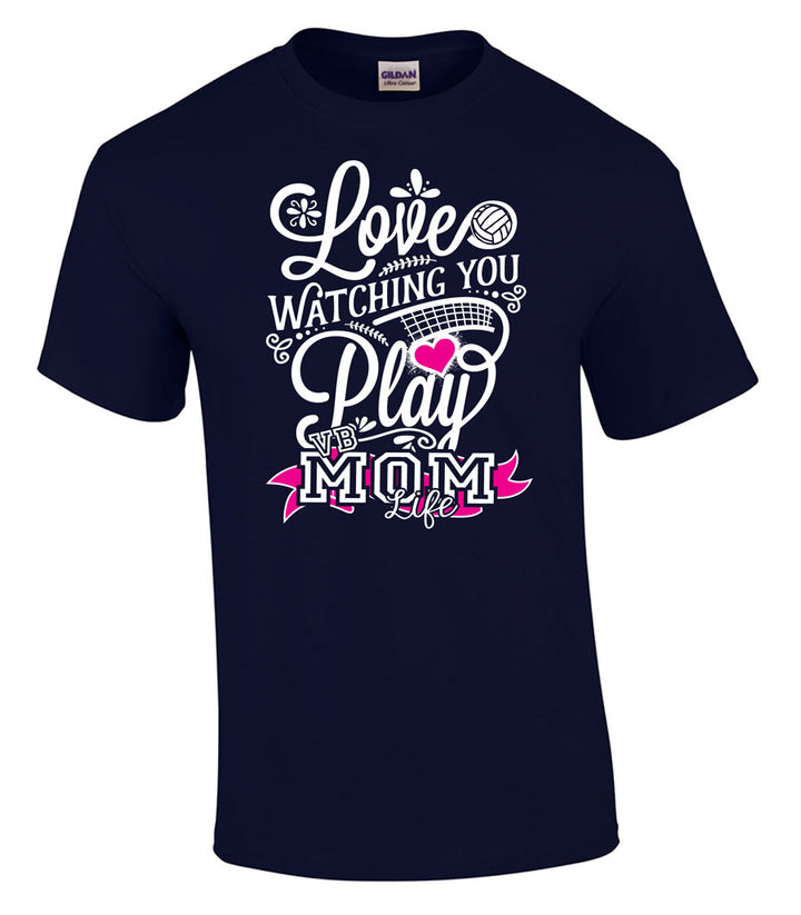 Love watching you play volleyball mom life short sleeve tee in navy